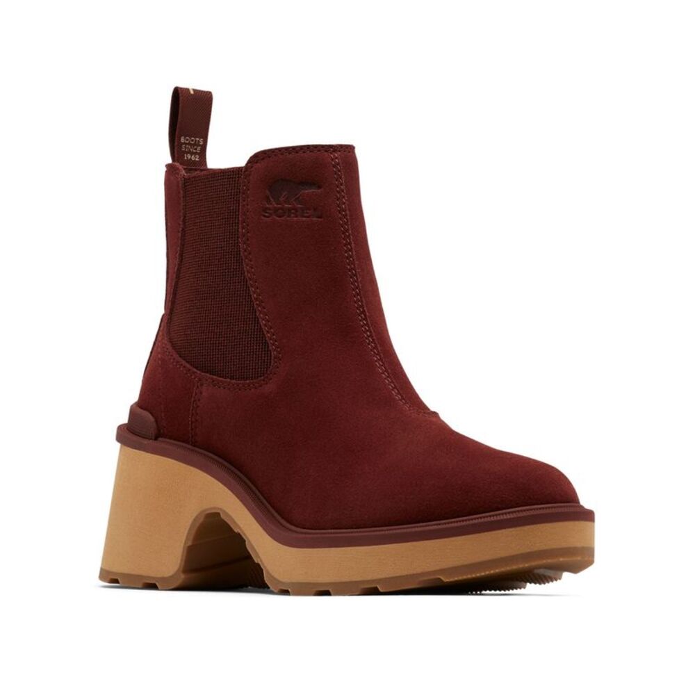SOREL Womens Maroon Back Pull-Tab 1" Platform Hi-line Toe Block Heel Chelsea 6